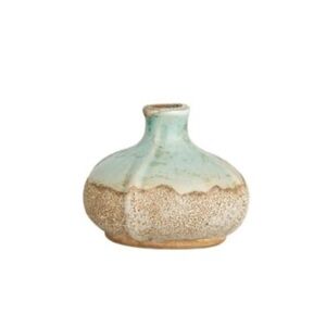 Distressed Terracotta Vase in Blue and Tan